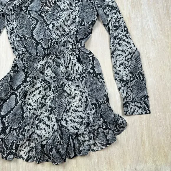 NWT Missguided Snake Animal Reptile Print Button Frill Sheer Chic Mini Dress 2 - Picture 9 of 15